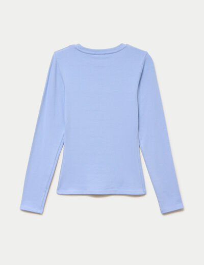 T-shirt cintr&eacute; col rond manches longues bleu clair femme