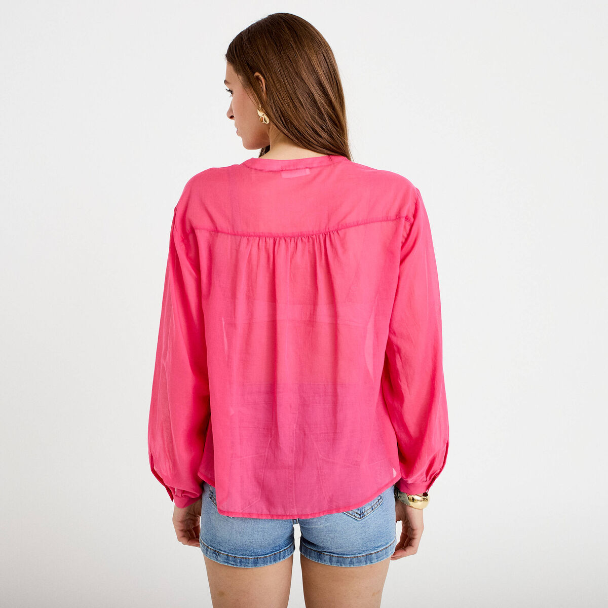 Blouse oversize manches longues rose fushia femme