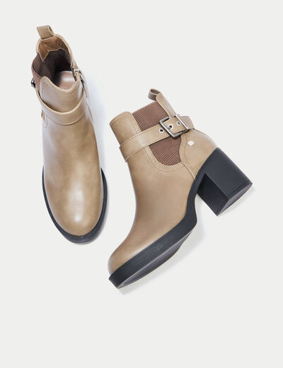 Bottines &agrave; talon taupe femme
