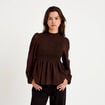 Blouse p&eacute;plum manches longues pliss&eacute;e marron fonc&eacute; femme
