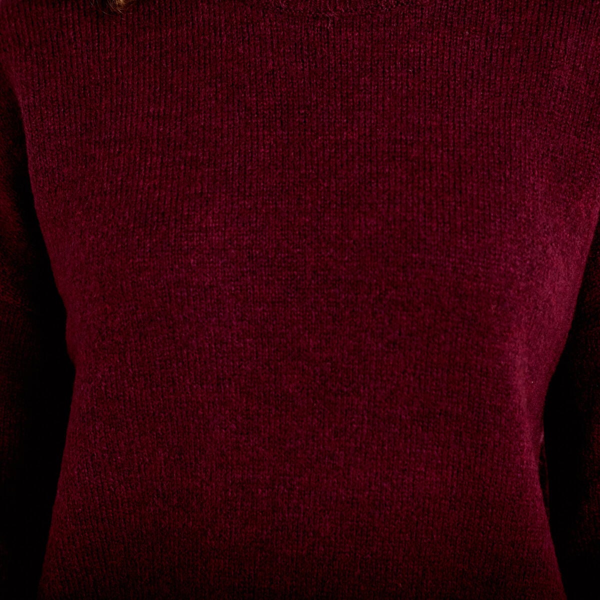 Pull col rond manches longues bordeaux femme