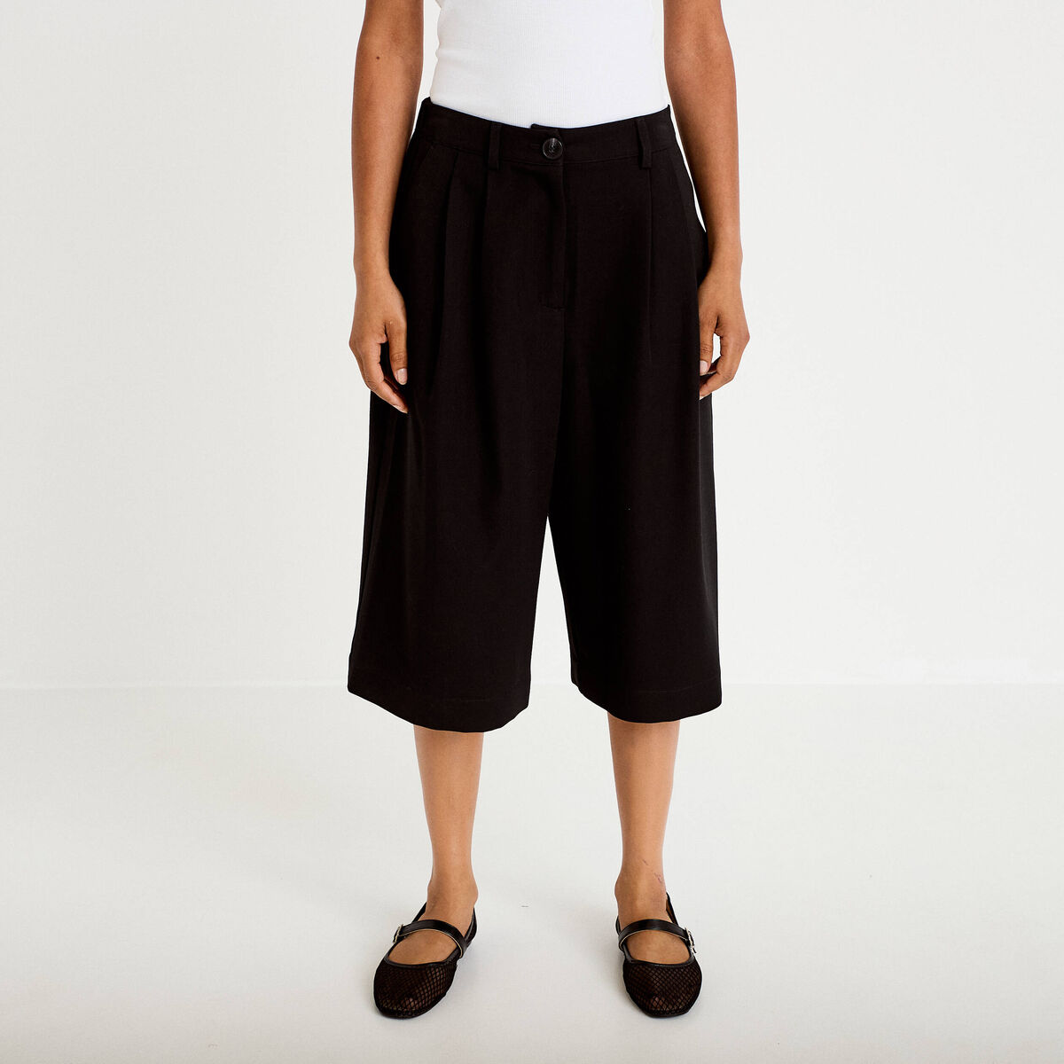 Bermuda large taille haute noir femme