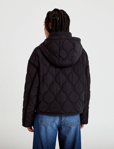 Veste droite &agrave; capuche manches longues noir femme