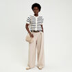 Pantalon large avec ceinture beige femme