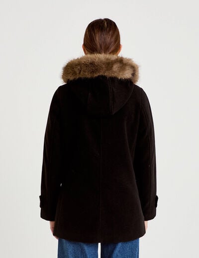Manteau mi-long &agrave; capuche noir femme