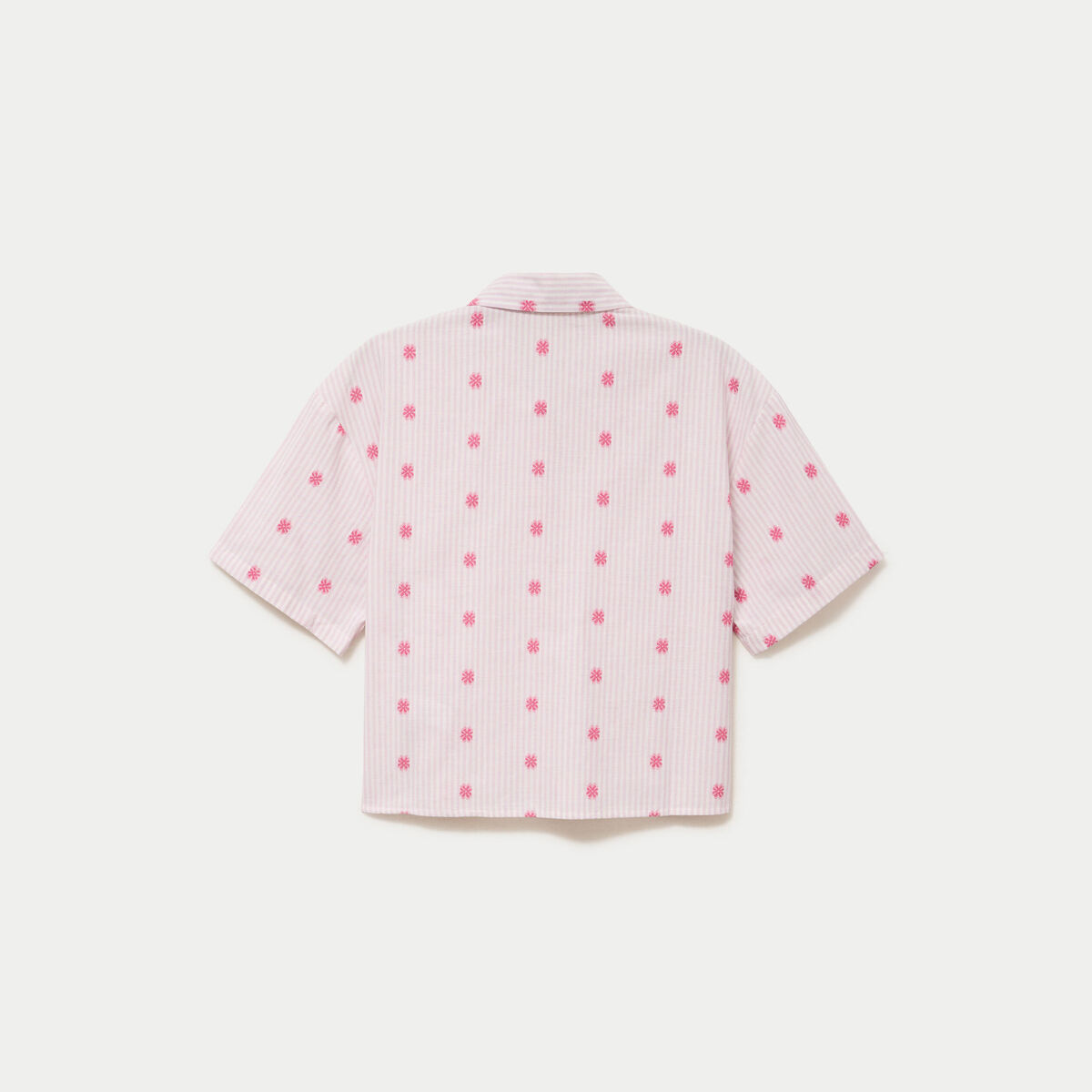 Chemise droite cropped col am&eacute;ricain rose femme