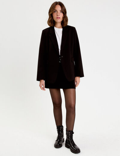 Jupe droite courte taille haute noir femme