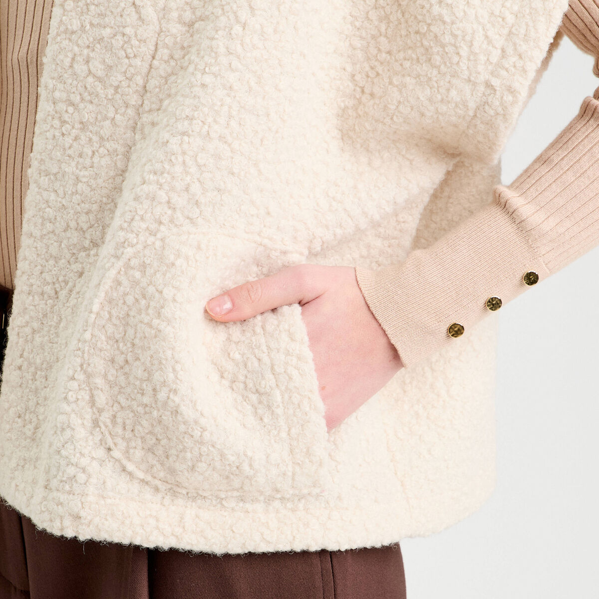 Gilet polaire manches courtes ecru femme