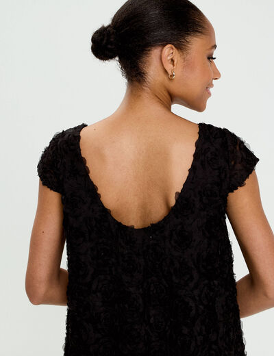 Robe droite motif floral en relief noir femme