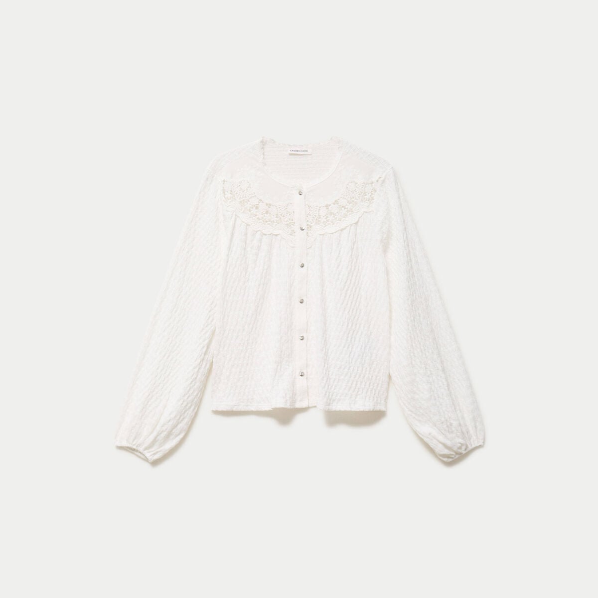 Blouse col rond manches longues ecru femme