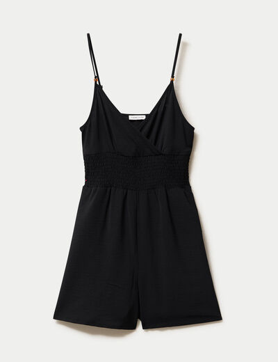 Combishort large col v fines bretelles noir femme