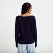Pull oversize col bateau manches longues bleu marine femme