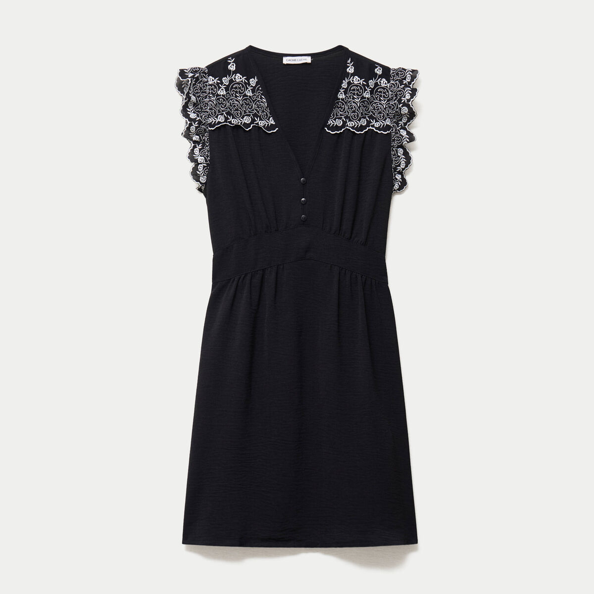 Robe courte &eacute;vas&eacute;e col v manches courtes noir femme