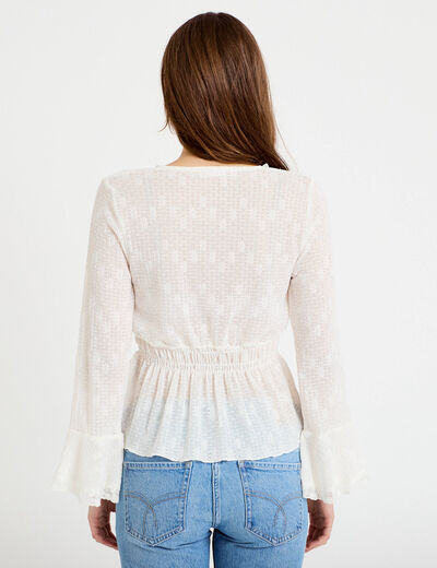 Blouse ajust&eacute;e col v manches longues ecru femme