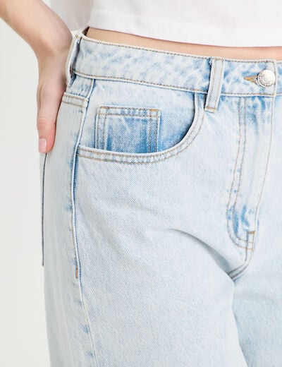 Jeans droit &agrave; revers denim bleach femme