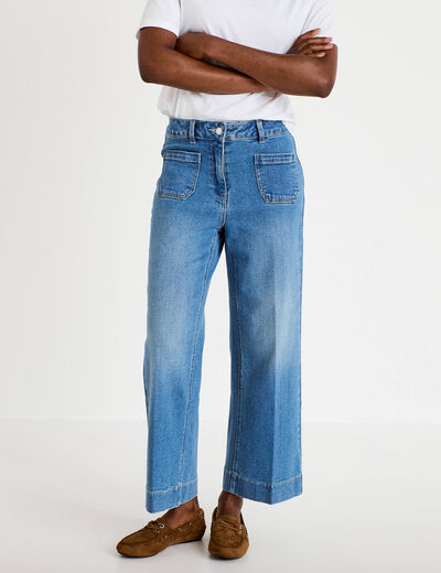 Jean wide leg cropped taille haute denim double stone femme