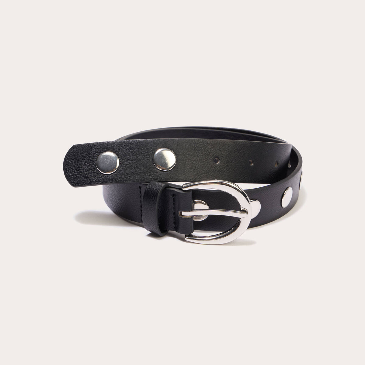 Ceinture fine &agrave; d&eacute;tails clout&eacute;s noir femme