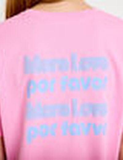T-shirt droit col rond manches courtes rose corail femme