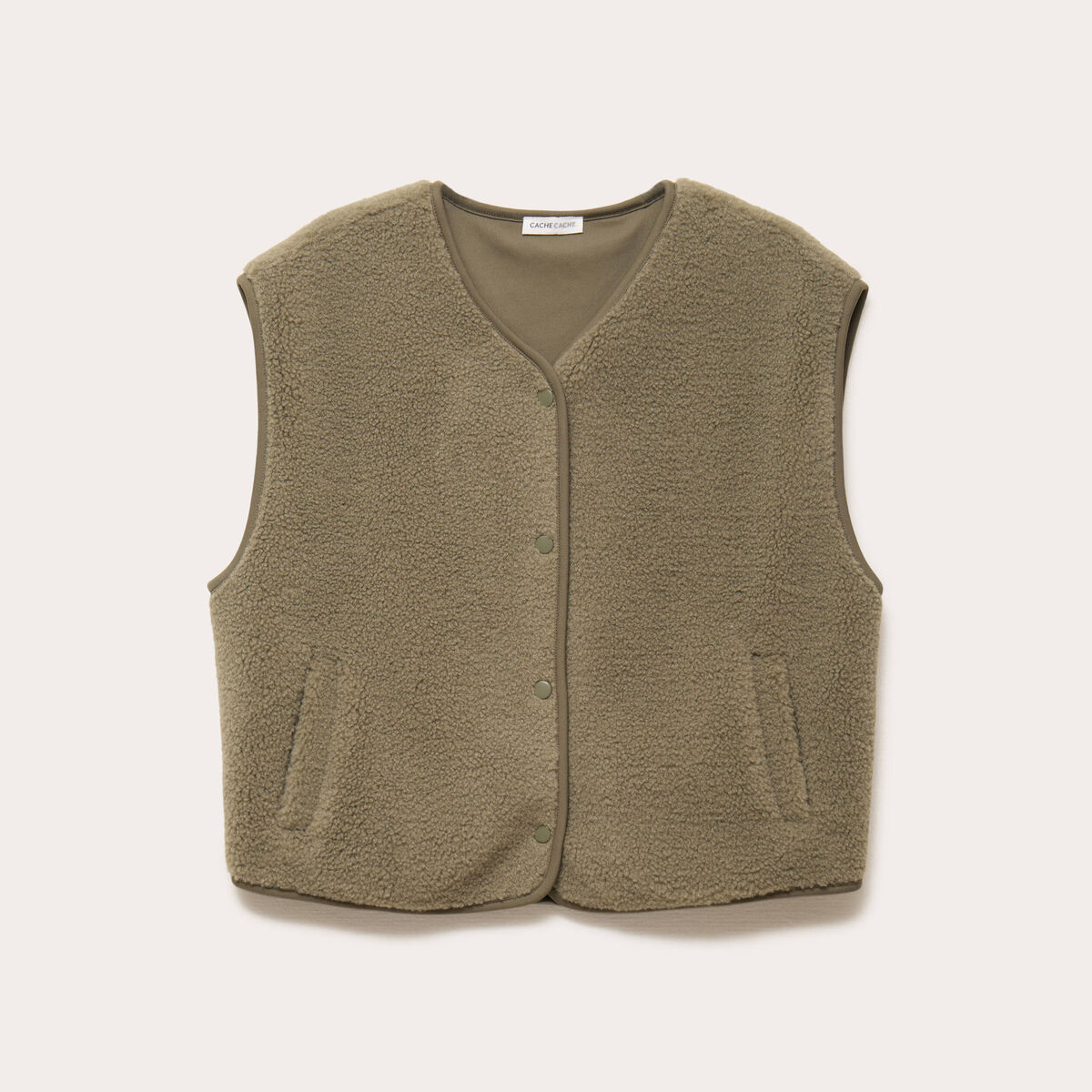 Gilet sans manches effet polaire vert kaki femme