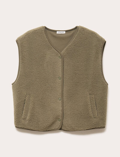 Gilet sans manches effet polaire vert kaki femme