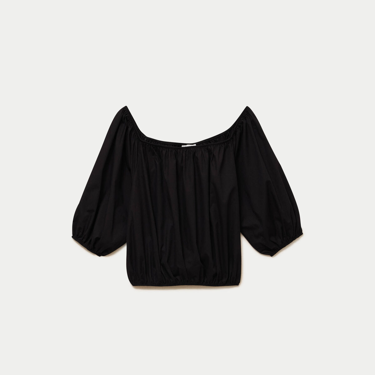 Blouse oversize col rond manches 3/4 noir femme