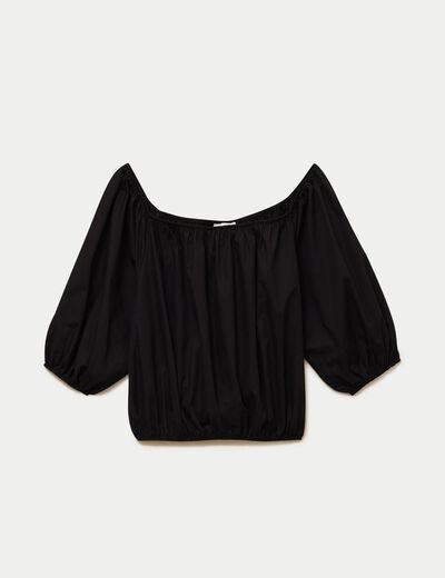 Blouse oversize col rond manches 3/4 noir femme