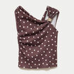 Top pliss&eacute; col bardot sans manches marron femme