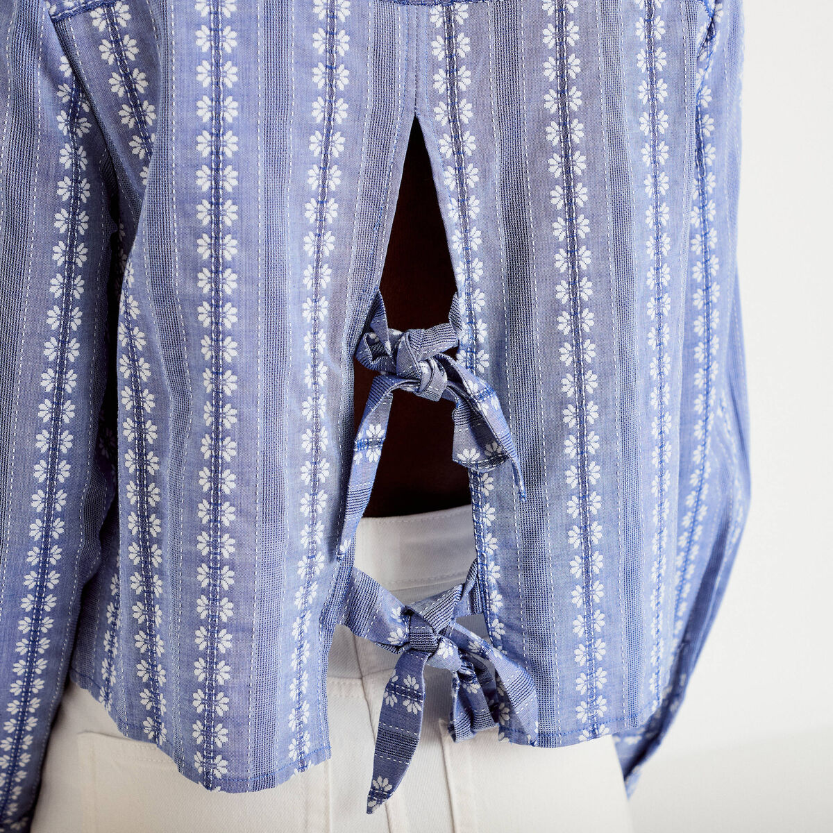 Chemise droite cropped col classique bleu gris femme
