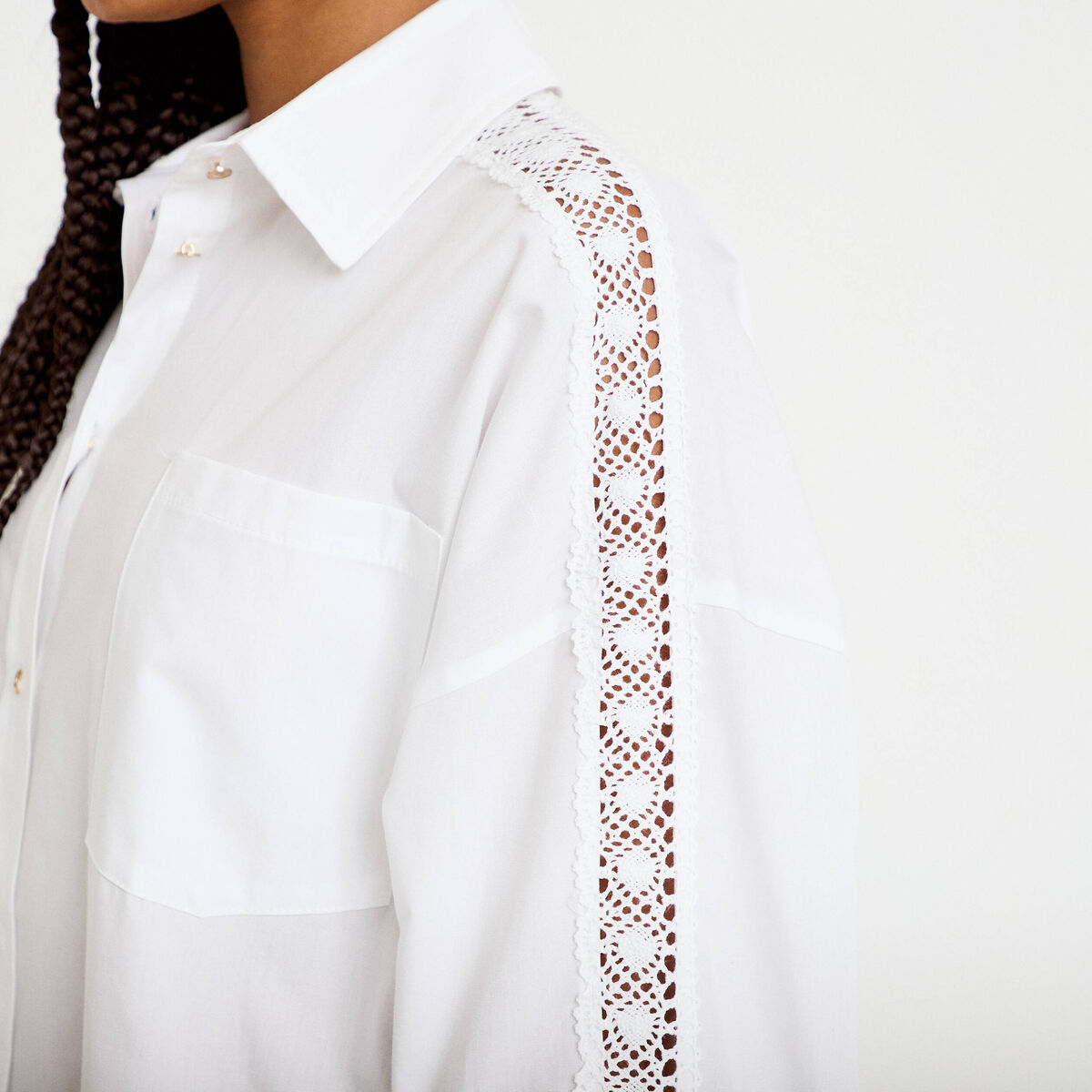 Chemise d&eacute;tails dentelle ecru femme