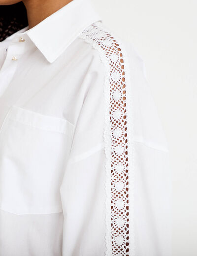 Chemise d&eacute;tails dentelle ecru femme
