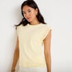 D&eacute;bardeur col rond jaune pastel femme