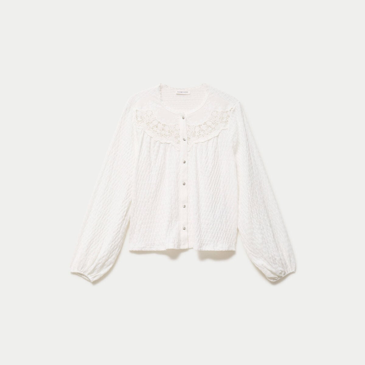 Blouse col rond manches longues ecru femme
