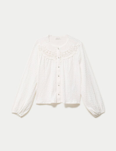 Blouse col rond manches longues ecru femme