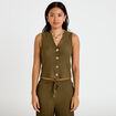 Gilet cintr&eacute; sans manches col v vert kaki femme