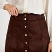 Jupe trap&egrave;ze courte aspect daim marron fonc&eacute; femme