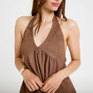 Top d&eacute;collet&eacute; sans manches pliss&eacute; marron fonc&eacute; femme