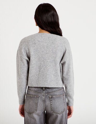 Gilet court nou&eacute; gris clair femme
