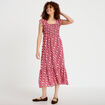 Robe longue &eacute;vas&eacute;e smock&eacute;e rouge femme