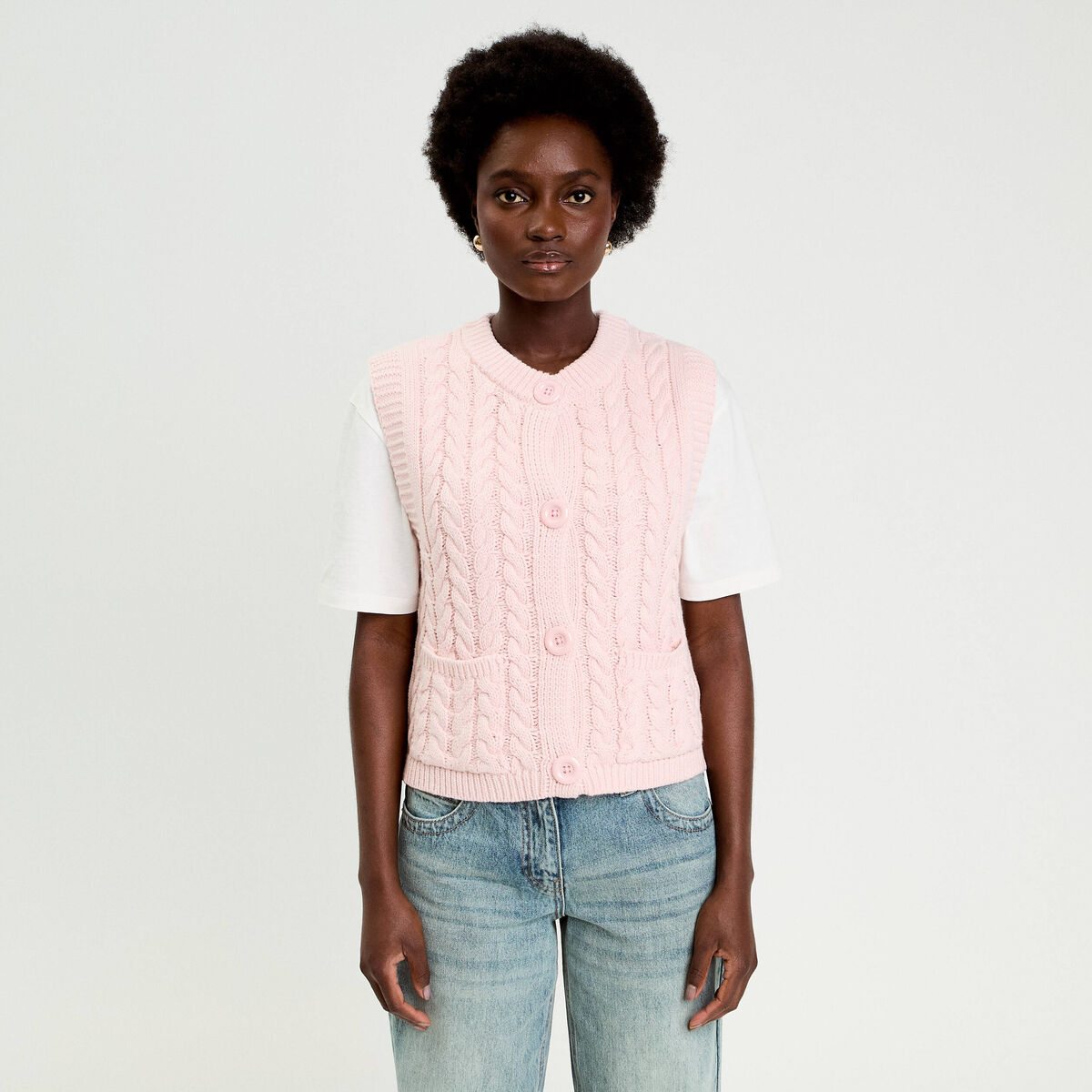 Gilet sans manches rose clair femme