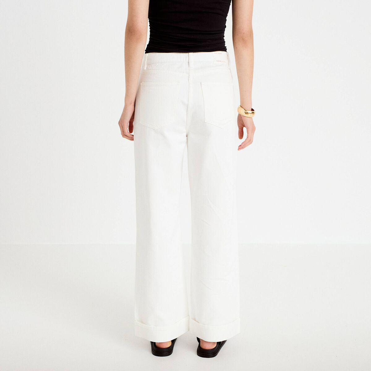 Jean wide leg taille haute ecru femme