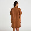 Robe droite 3/4 manches courtes daim marron femme
