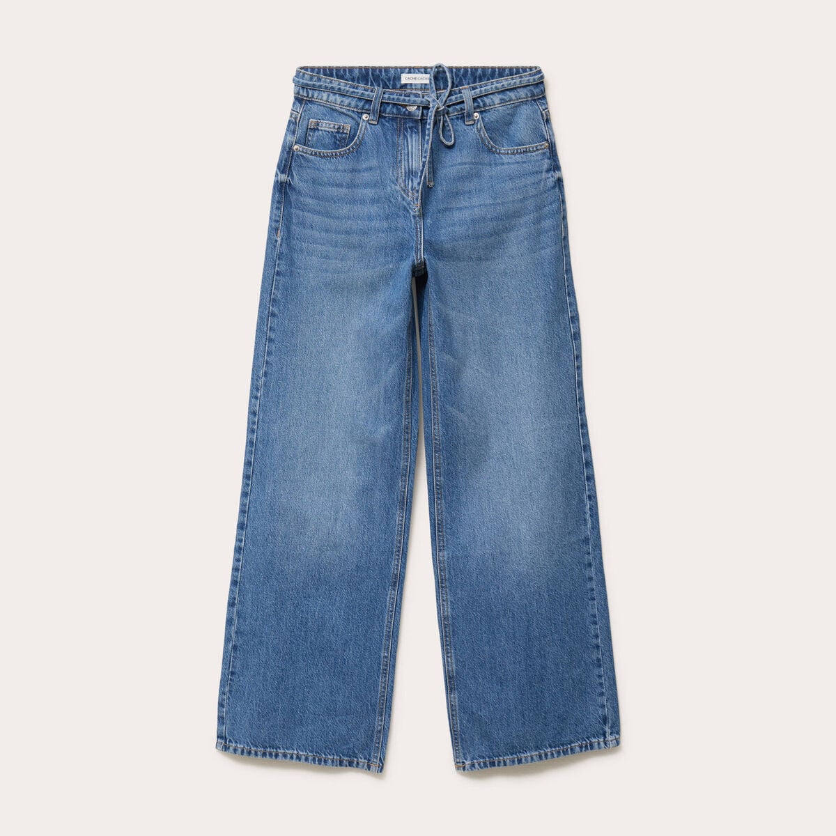 Jean wide leg ceinture taille standard denim double stone femme