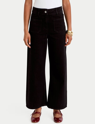 Jean wide leg cropped taille haute denim noir femme