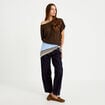 Pull ajour&eacute; col bateau manches courtes marron fonc&eacute; femme