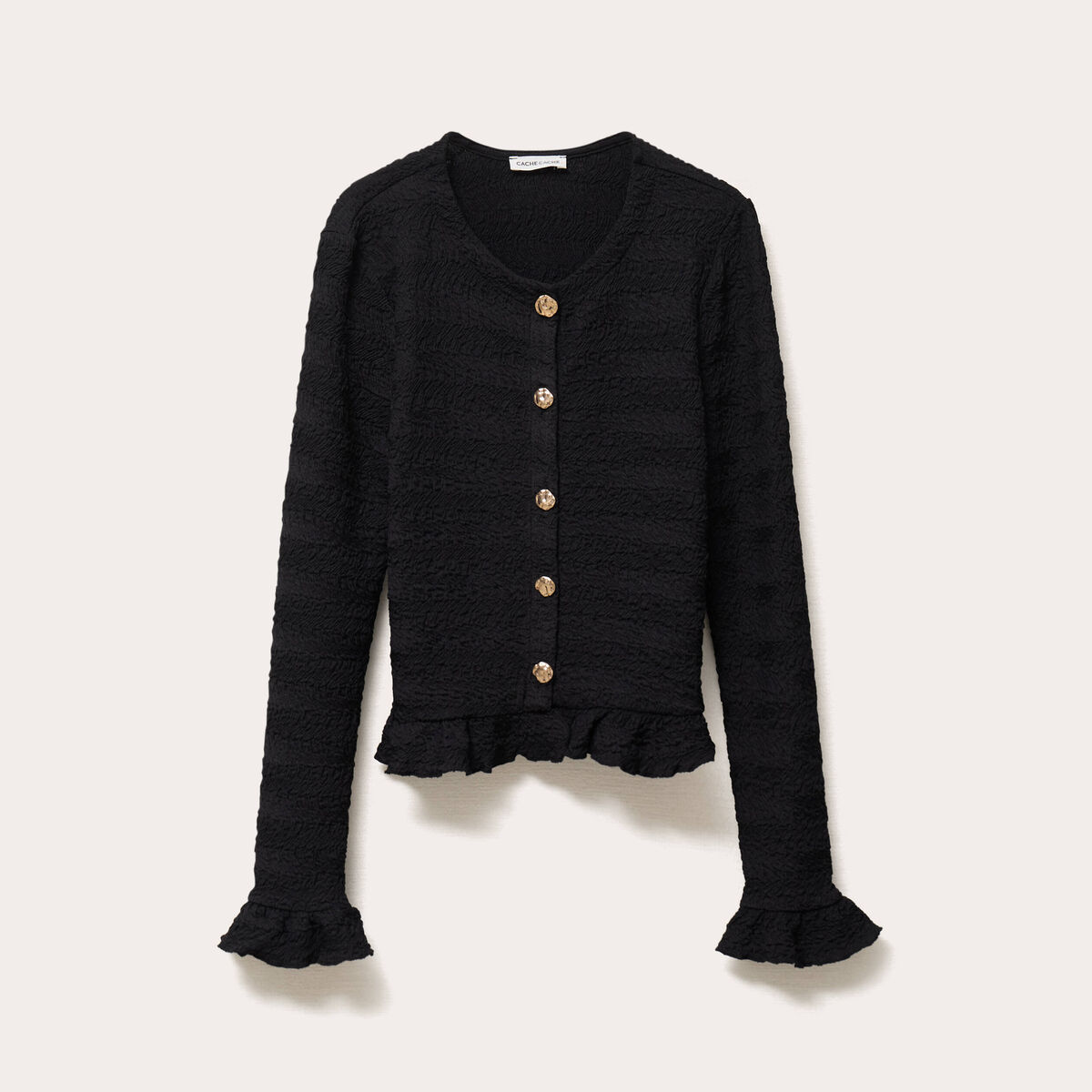 Gilet col rond manches longues noir femme