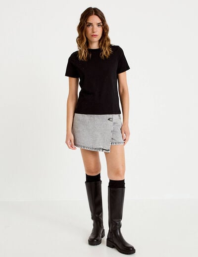 T-shirt &agrave; strass manches courtes noir femme