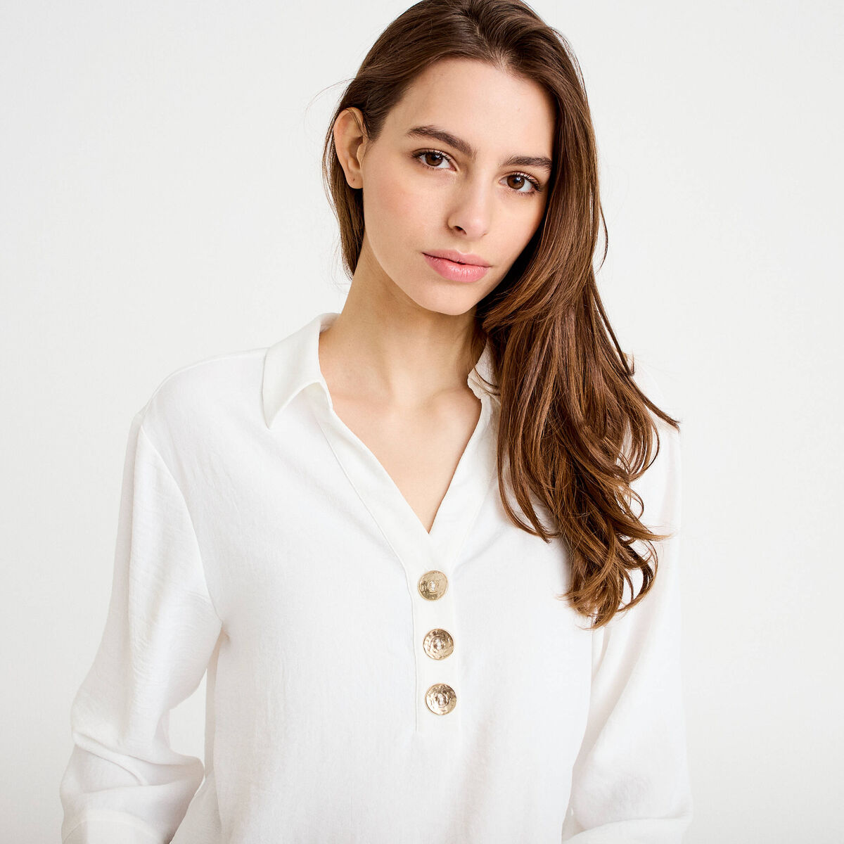 Blouse manches longues ecru femme
