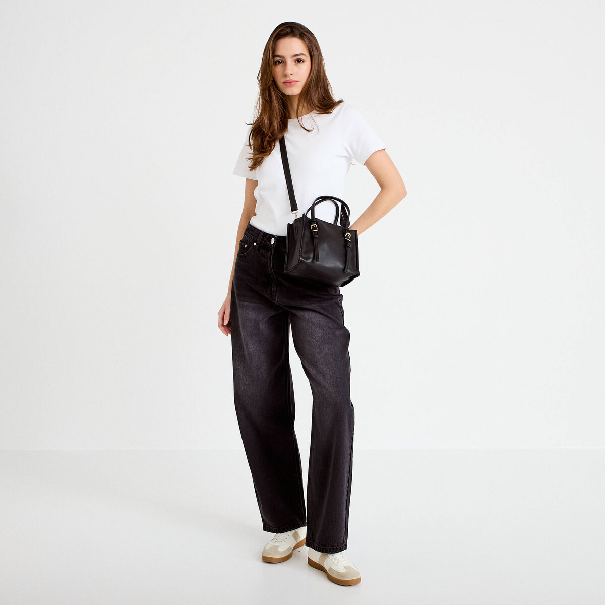 Jean barrel taille standard denim noir femme