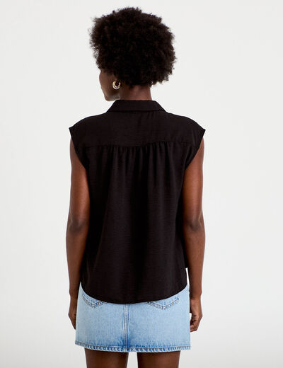 Chemise ample sans manches pliss&eacute;e noir femme