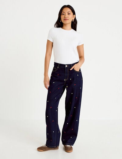 Jean avec broderie bleu marine femme